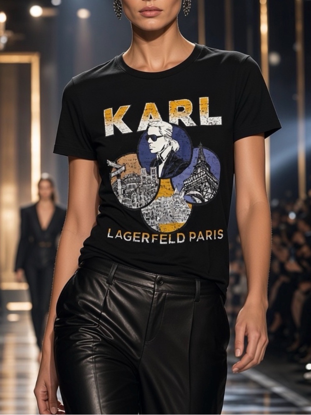 Karl Lagerfeld Black Tee with Yellow & Blue Graphic